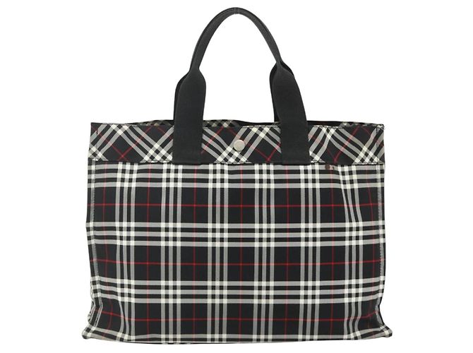 Borsa a mano Burberrys Nova Check Blue Label in nylon nero e argento Auth 176492 - vista 2