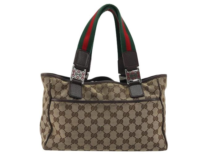 Borsa a mano Gucci GG Canvas Web Sherry Line Beige Rosso Verde 145810 Auth 175735 - vista 2