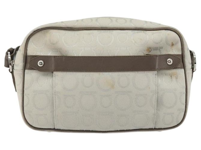 Borsa a Spalla Gancini in Nylon Grigio Argento Salvatore Ferragamo Auth 174380 Marrone - vista 13