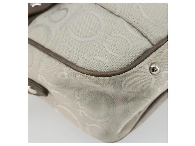 Borsa a Spalla Gancini in Nylon Grigio Argento Salvatore Ferragamo Auth 174380 Marrone - vista 15