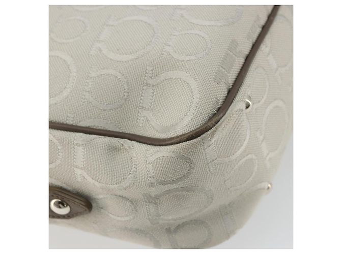 Borsa a Spalla Gancini in Nylon Grigio Argento Salvatore Ferragamo Auth 174380 Marrone - vista 17