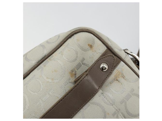 Borsa a Spalla Gancini in Nylon Grigio Argento Salvatore Ferragamo Auth 174380 Marrone - vista 9
