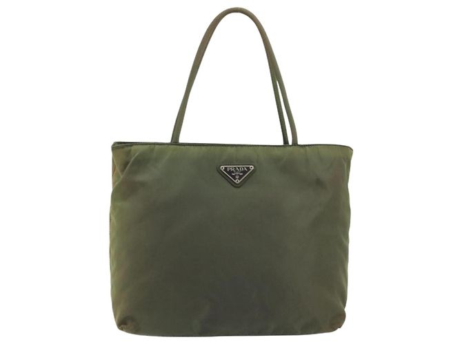 PRADA Bolsa de mão em nylon caqui prata autêntica 175731 - vista 13