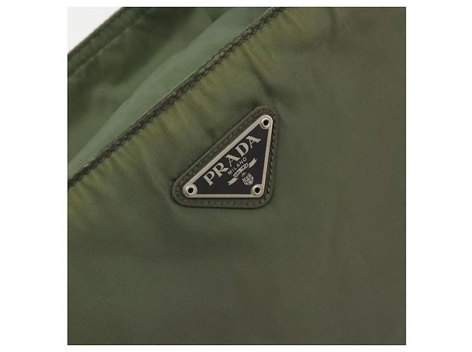 PRADA Bolsa de mão em nylon caqui prata autêntica 175731 - vista 17