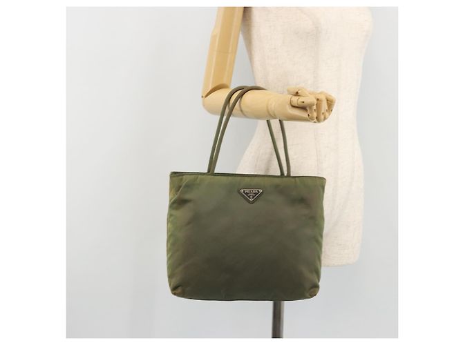 PRADA Bolsa de mão em nylon caqui prata autêntica 175731 - vista 23