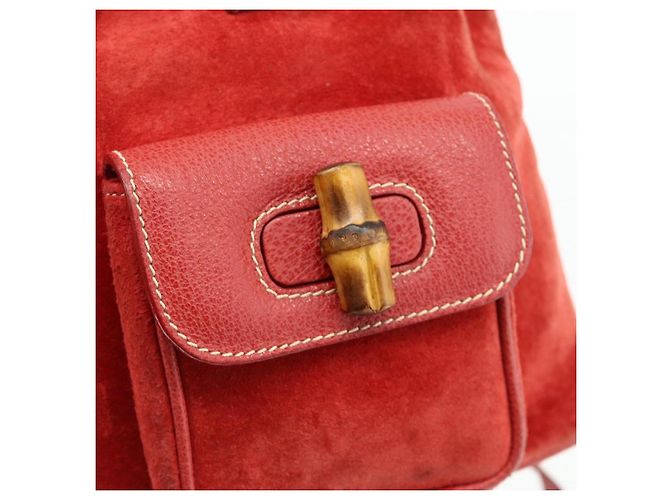 Bamboo Zaino in Bambù GUCCI Camoscio Rosso Oro 003 2058 0030 Auth 175586 D'oro - vista 18
