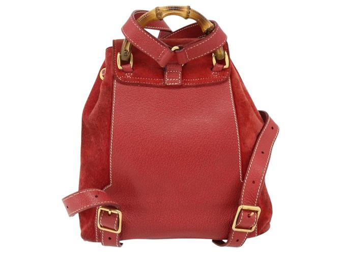 Bamboo Zaino in Bambù GUCCI Camoscio Rosso Oro 003 2058 0030 Auth 175586 D'oro - vista 2