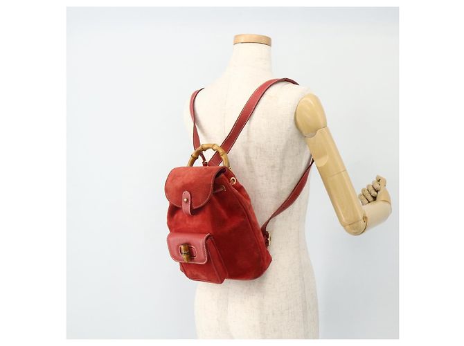 Bamboo Zaino in Bambù GUCCI Camoscio Rosso Oro 003 2058 0030 Auth 175586 D'oro - vista 26