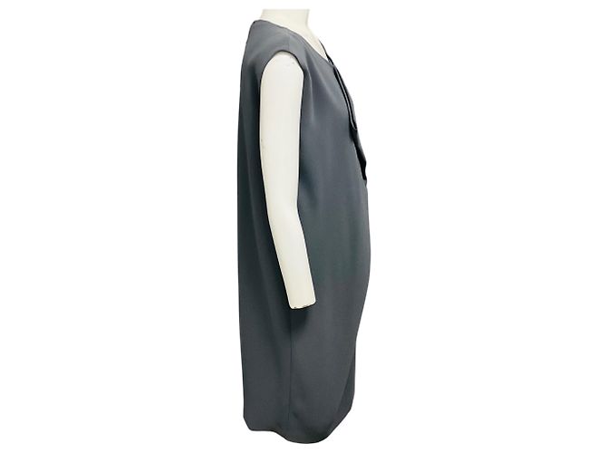 Vestido midi em crepe sem mangas com detalhe drapeado cinza ardósia Max Mara - vista 2