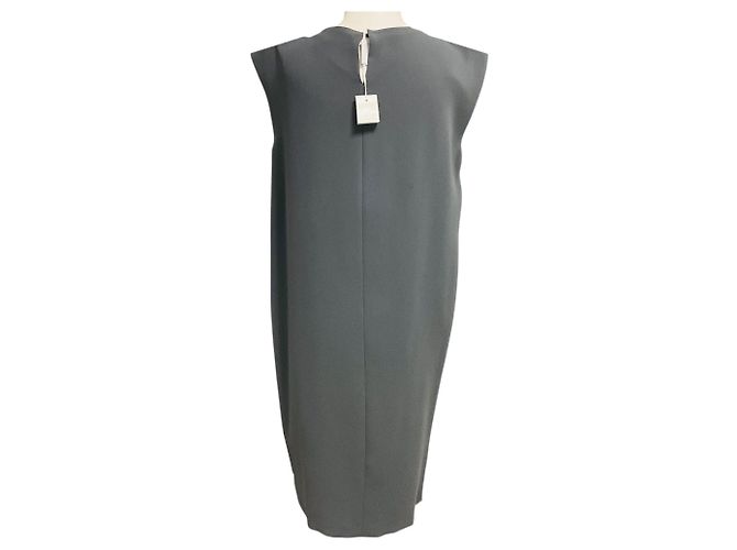 Vestido midi em crepe sem mangas com detalhe drapeado cinza ardósia Max Mara - vista 3