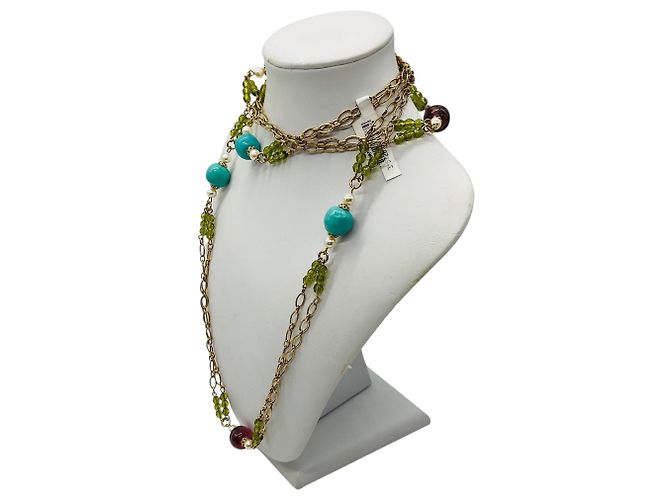 Collana lunga in oro decorata con turchese, perle, ametista e pietre verdi Chanel 2005 Multicolore - vista 10