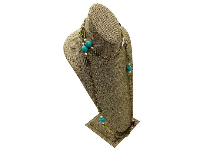 Collana lunga in oro decorata con turchese, perle, ametista e pietre verdi Chanel 2005 Multicolore - vista 2
