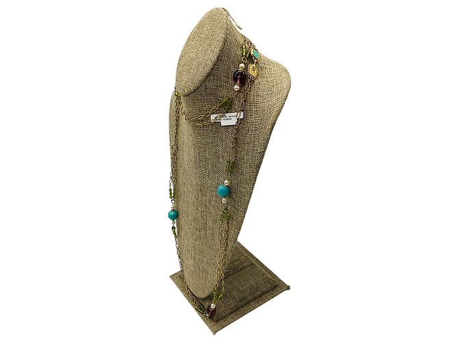 Collana lunga in oro decorata con turchese, perle, ametista e pietre verdi Chanel 2005 Multicolore - vista 3