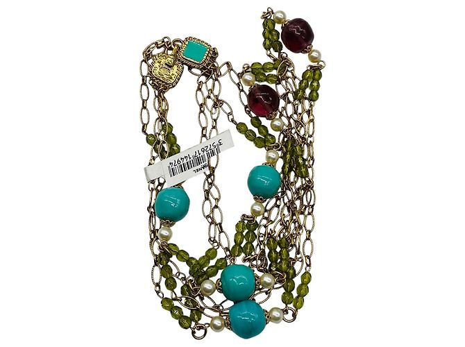 Collana lunga in oro decorata con turchese, perle, ametista e pietre verdi Chanel 2005 Multicolore - vista 4