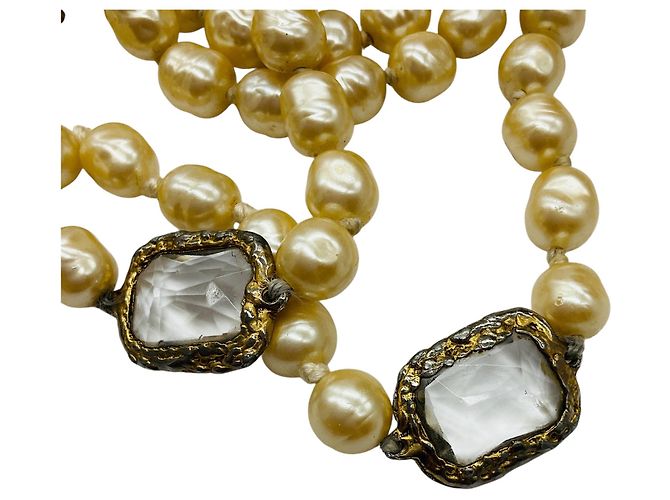Collana Sautoir Lunga in Perle e Cristalli Jumbo Trasparenti Chanel Vintage 1981 Beige - vista 4