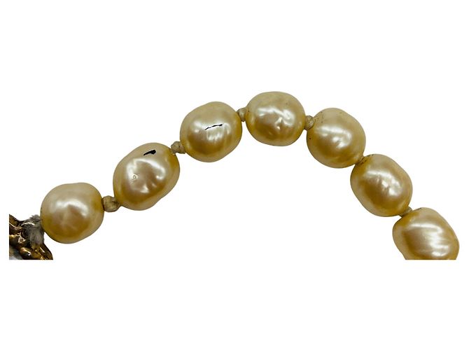 Collana Sautoir Lunga in Perle e Cristalli Jumbo Trasparenti Chanel Vintage 1981 Beige - vista 7