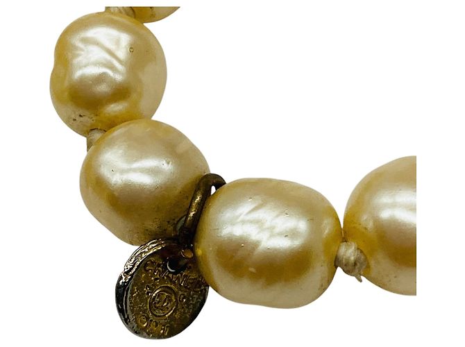 Collana Sautoir Lunga in Perle e Cristalli Jumbo Trasparenti Chanel Vintage 1981 Beige - vista 8