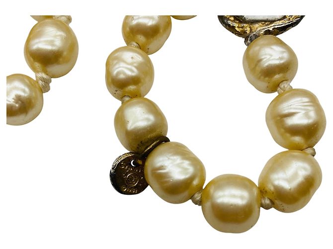 Collana Sautoir Lunga in Perle e Cristalli Jumbo Trasparenti Chanel Vintage 1981 Beige - vista 9