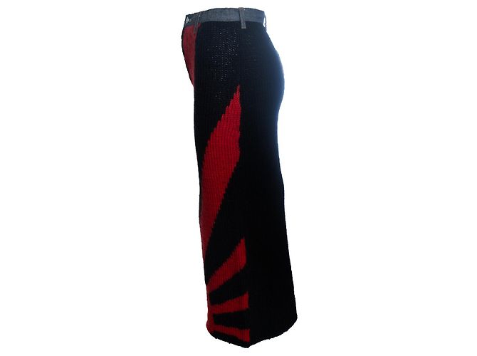 Evisu, falda maxi de lana con denim Negro - vista 2