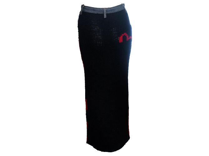 Evisu, falda maxi de lana con denim Negro - vista 3