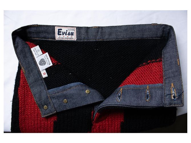 Evisu, falda maxi de lana con denim Negro - vista 5