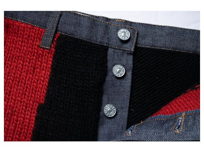 Evisu, falda maxi de lana con denim Negro - vista 7