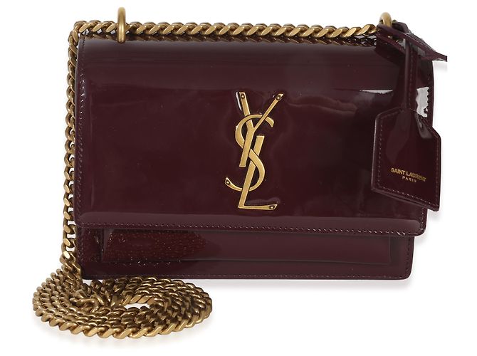 Borsa Sunset Small Monogram in vernice rosso vino Saint Laurent - vista 8