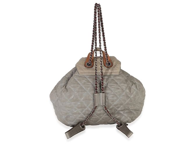 Chanel Rucksack aus grauem, gestepptem Kalbsleder In The Mix Braun - Ansicht 2