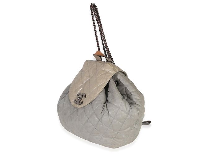 Chanel Rucksack aus grauem, gestepptem Kalbsleder In The Mix Braun - Ansicht 3