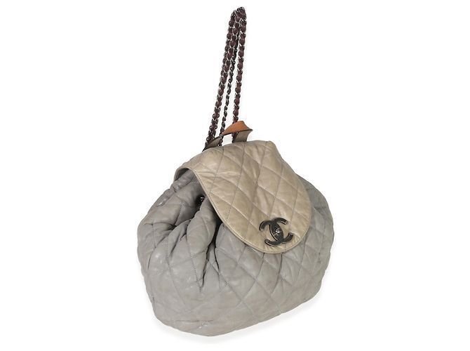 Chanel Rucksack aus grauem, gestepptem Kalbsleder In The Mix Braun - Ansicht 4