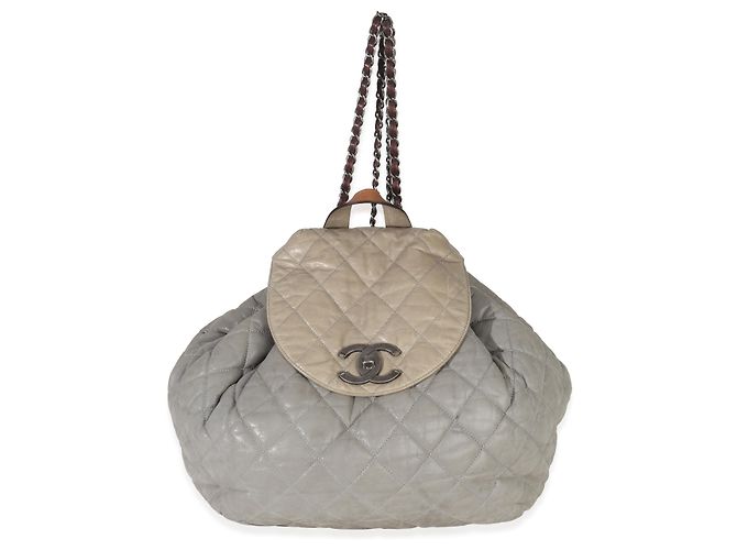 Chanel Rucksack aus grauem, gestepptem Kalbsleder In The Mix Braun - Ansicht 8