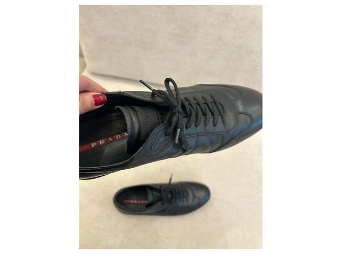Sneakers basse Prada in pelle nera morbida Nero - vista 6