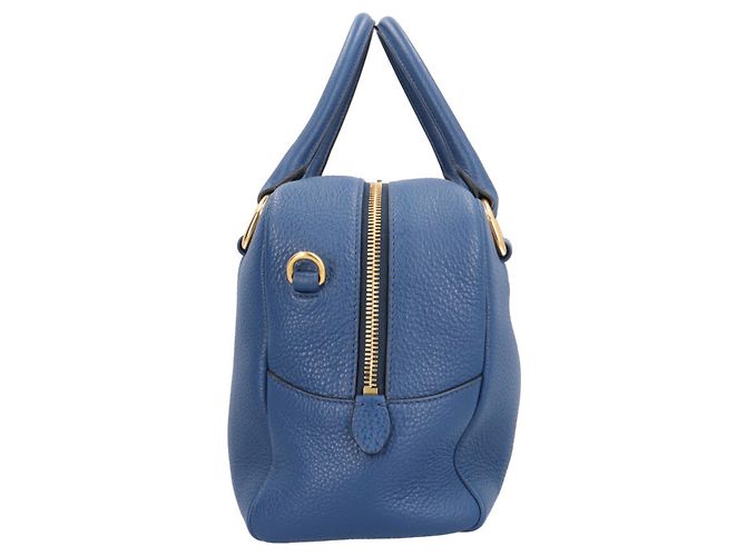 Borsa a Spalla Prada Mini Boston Vitello Phoenix in Blu - vista 4