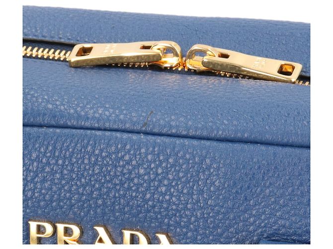 Borsa a Spalla Prada Mini Boston Vitello Phoenix in Blu - vista 8