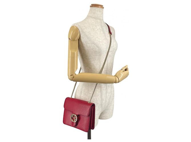 Borsa a spalla in pelle rossa Gucci Rosso - vista 17