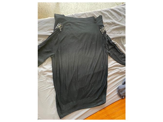 Zara Schwarzes Kleid mit Schulterpolstern - Ansicht 4