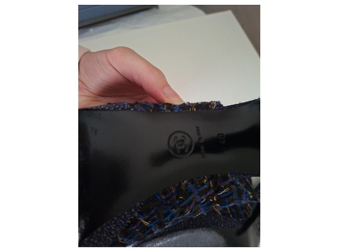 Décolleté Slingback Chanel in Glitter e Tweed Blu Navy 40 Multicolore - vista 12