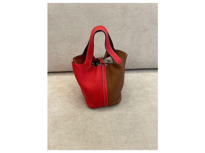 Hermès Picotin Lock 18 in pelle Clemence Oro & Rouge Cœur Multicolore - vista 2