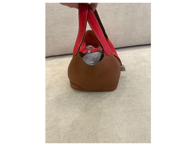 Hermès Picotin Lock 18 in pelle Clemence Oro & Rouge Cœur Multicolore - vista 4