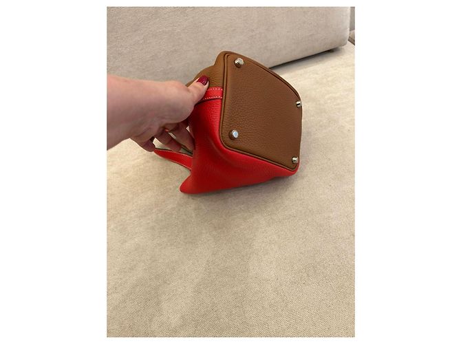 Hermès Picotin Lock 18 in pelle Clemence Oro & Rouge Cœur Multicolore - vista 5