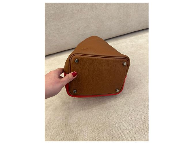 Hermès Picotin Lock 18 in pelle Clemence Oro & Rouge Cœur Multicolore - vista 6