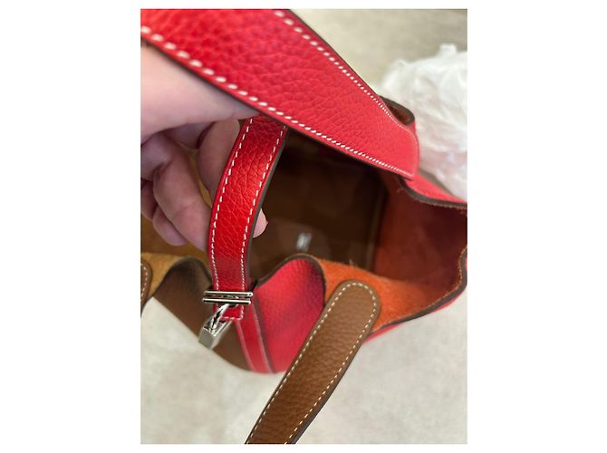 Hermès Picotin Lock 18 in pelle Clemence Oro & Rouge Cœur Multicolore - vista 7