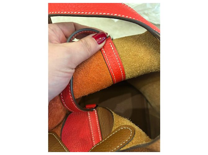 Hermès Picotin Lock 18 in pelle Clemence Oro & Rouge Cœur Multicolore - vista 9