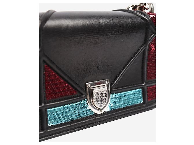 Piccola borsa a tracolla Diorama in paillettes nere Nero - vista 5