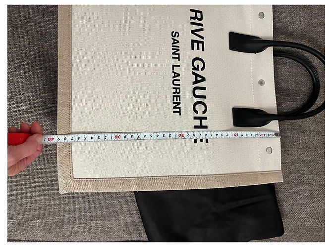 Borsa Saint Laurent Rive Gauche in tela e pelle Nero Beige - vista 10