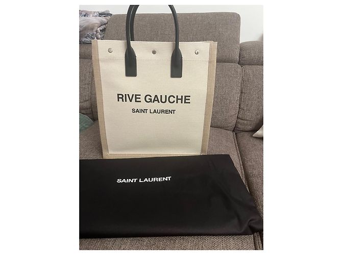Borsa Saint Laurent Rive Gauche in tela e pelle Nero Beige - vista 2