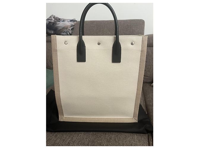 Borsa Saint Laurent Rive Gauche in tela e pelle Nero Beige - vista 3