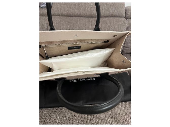 Borsa Saint Laurent Rive Gauche in tela e pelle Nero Beige - vista 6