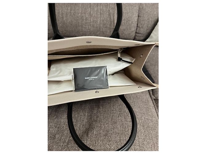 Borsa Saint Laurent Rive Gauche in tela e pelle Nero Beige - vista 7