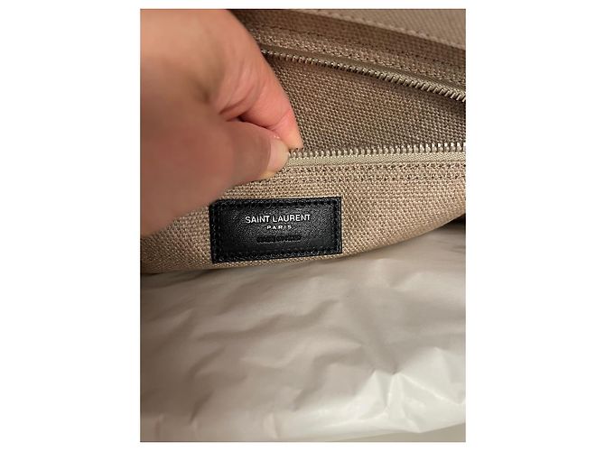 Borsa Saint Laurent Rive Gauche in tela e pelle Nero Beige - vista 8